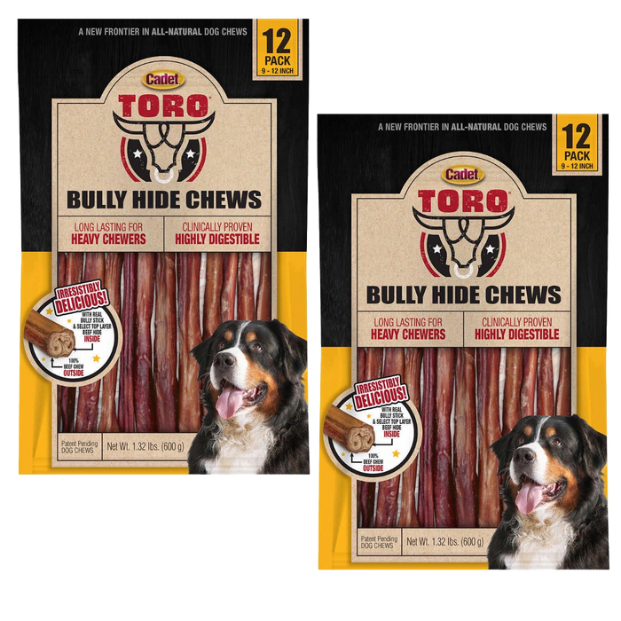 Cadet TORO Bully Hide Chews All-Natural Dog Chews 9-12 12-count, 2-pack