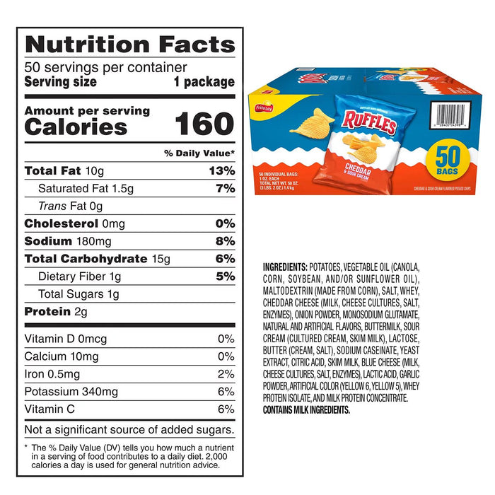 Ruffles Cheddar and Sour Cream Potato Chips, 1 oz., 50 pk.