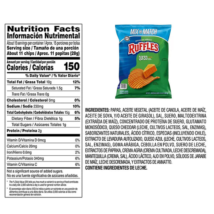 Ruffles Queso Cheese Flavored Potato Chips, 15.125 oz.