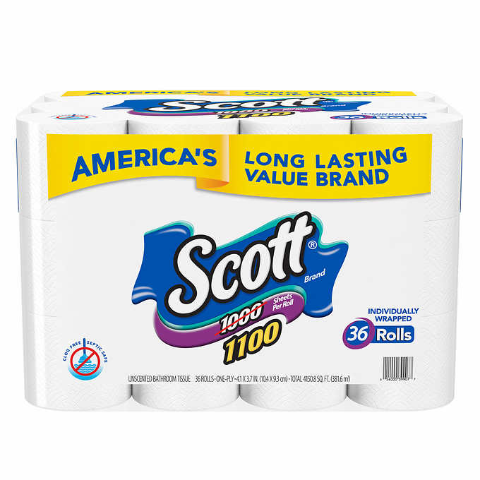 Scott Bath Tissue, 1-Ply, 1100 Sheets, 36 Rolls