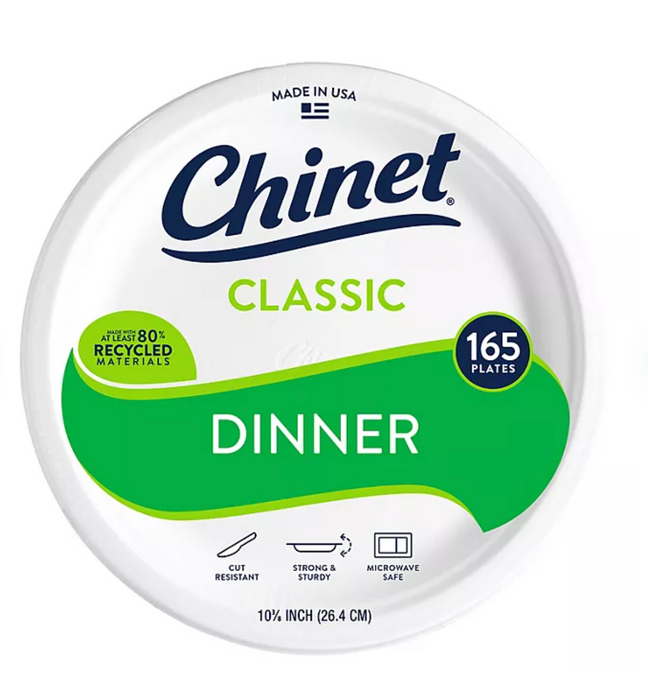 Chinet Classic White Dinner Plates, 10-3/8 (165 count)