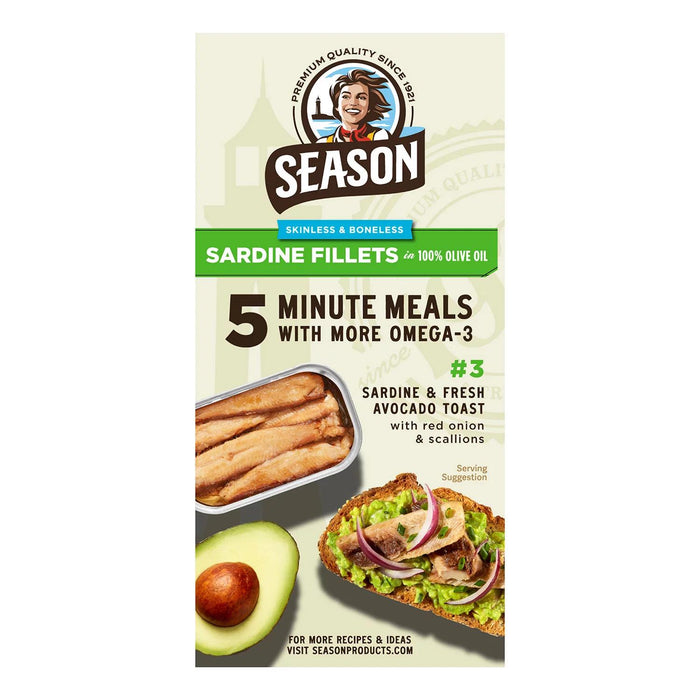 Season Skinless, Boneless Sardines in Olive Oil, 4.375 oz., 5 pk.