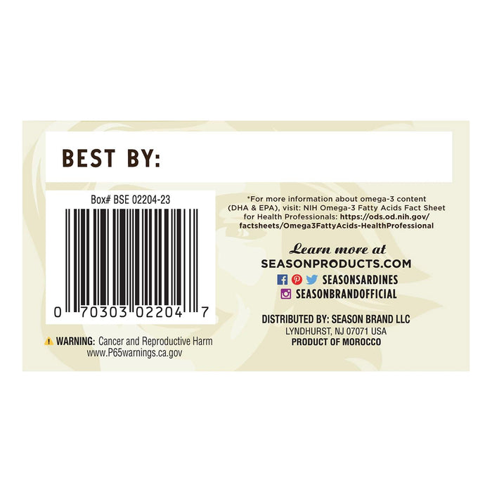 Season Skinless, Boneless Sardines in Olive Oil, 4.375 oz., 5 pk.