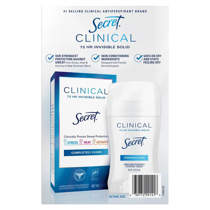Secret Clinical Invisible Solid Antiperspirant and Deodorant, Completely Clean, 1.6 oz., 3 pk.