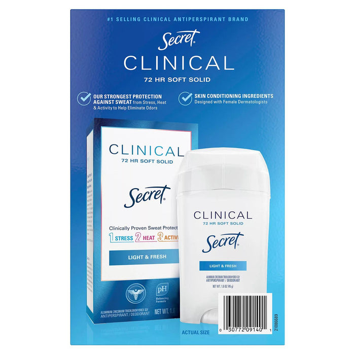 Secret Clinical Soft Solid Antiperspirant and Deodorant, Light and Fresh, 1.6 oz., 3 ct.