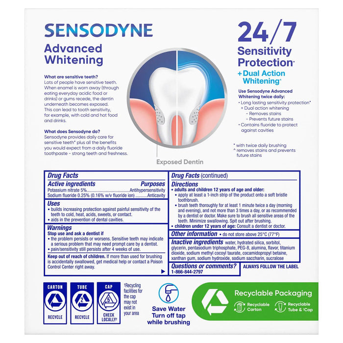 Sensodyne Advanced Whitening Toothpaste, 6.5 oz., 4 pk.