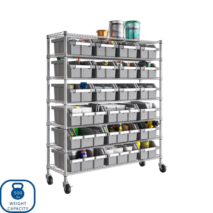 Seville Classics Extra Wide 7-Tier NSF 21-Bin Rack, 48 W x 14 D x 56 H