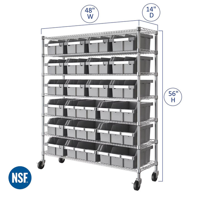 Seville Classics Extra Wide 7-Tier NSF 21-Bin Rack, 48 W x 14 D x 56 H