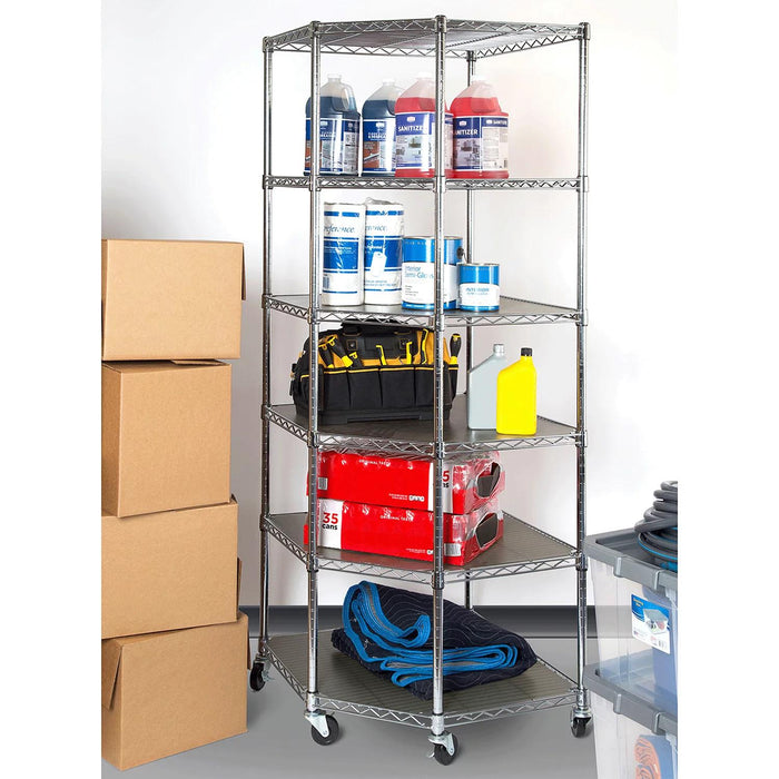Seville Classics NSF Heavy-Duty Steel 6 Level Corner Shelf, 28 L x 28 W x 75.5 H