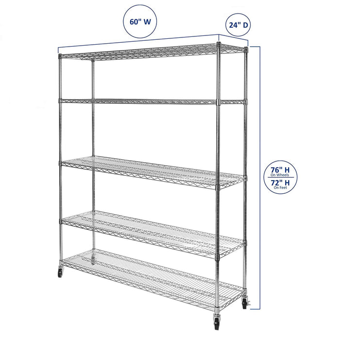 Seville Classics UltraDurable 5-Tier NSF Steel Shelving, 60 W x 24 D x 76 H
