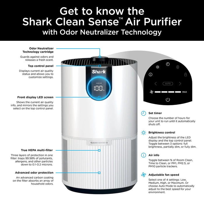 Shark Clean Sense Portable Air Purifier with Odor Neutralizer Technology, HEPA Filter, 500 sq. ft.
