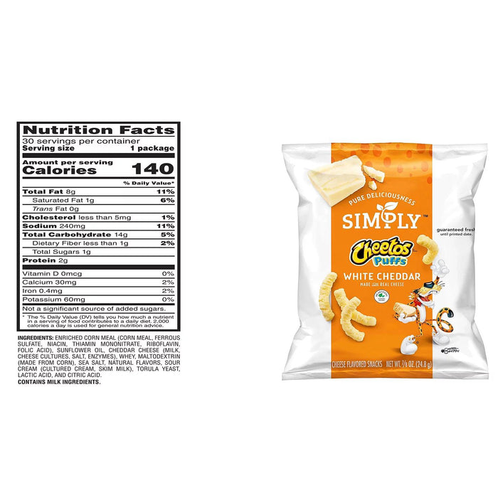 Simply Cheetos White Cheddar Puffs, 0.87 oz., 30 pk.