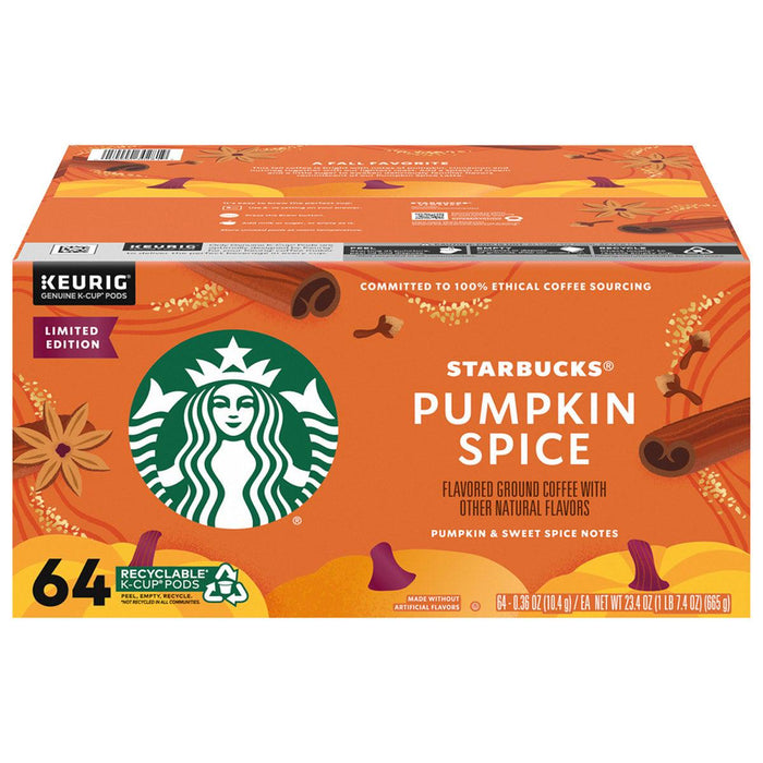 Starbucks Pumpkin Spice Naturally Flavored Coffee K-Cup Pods Limited Edition, 64-count