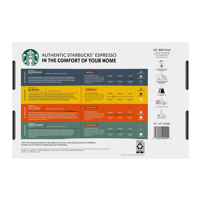 Starbucks by Nespresso Original Line Variety Pack Capsules, 60 Count