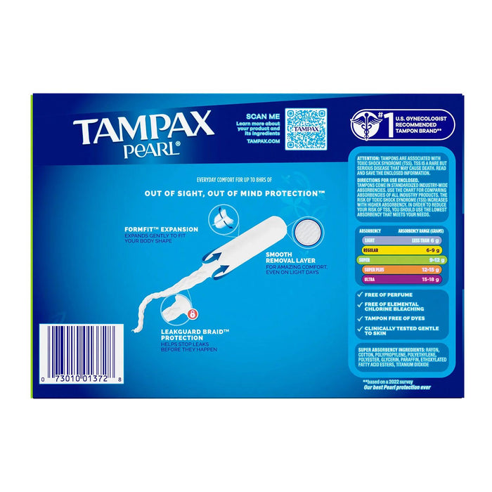 Tampax Pearl Super Tampons, Unscented, 96 ct.