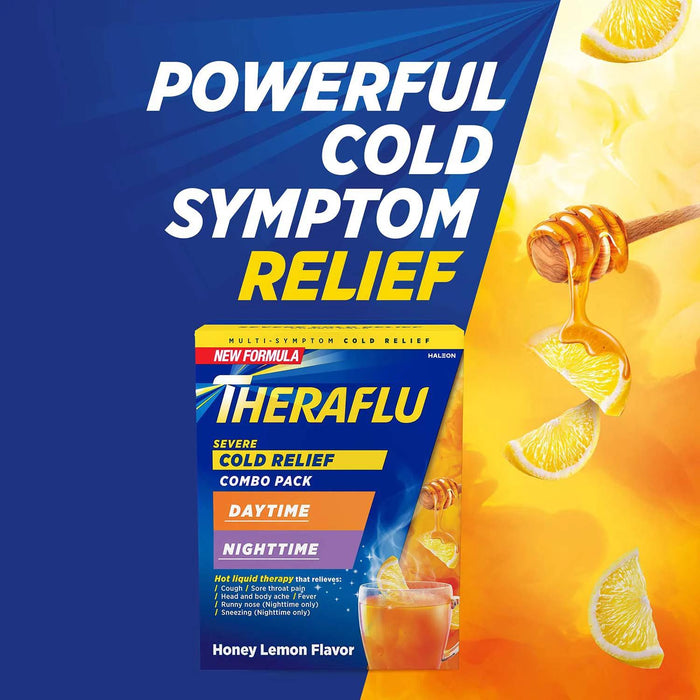 Theraflu MultiSymptom Severe Cold Relief Medicine/Nighttime Severe Cold and Cough Relief Medicine Powder, 24 ct.