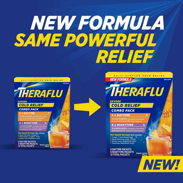 Theraflu MultiSymptom Severe Cold Relief Medicine/Nighttime Severe Cold and Cough Relief Medicine Powder, 24 ct.