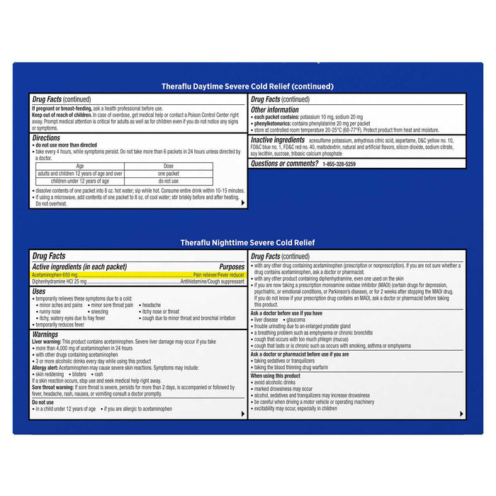 Theraflu MultiSymptom Severe Cold Relief Medicine/Nighttime Severe Cold and Cough Relief Medicine Powder, 24 ct.