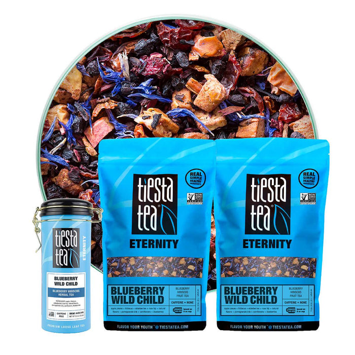 Tiesta Tea Blueberry Wild Child, 2 - 1 Pound Bags and 5.5oz Tin