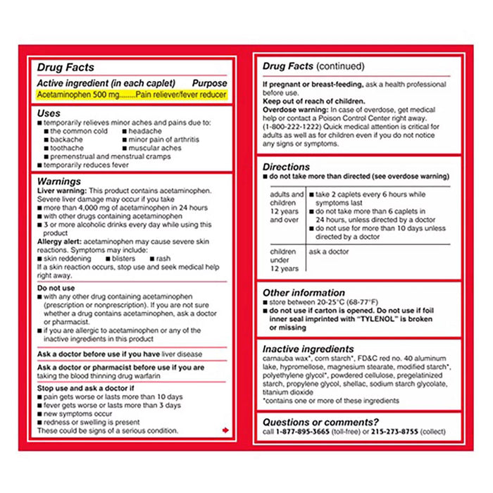 Tylenol Extra Strength Caplets, 325 ct.