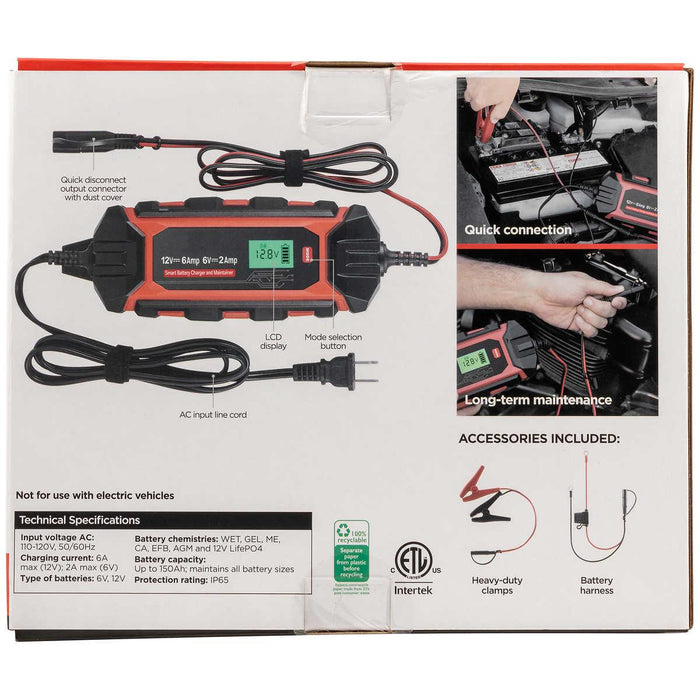 UltraPro Elite Smart Battery Charger and Maintainer, 6V/12V, 6A