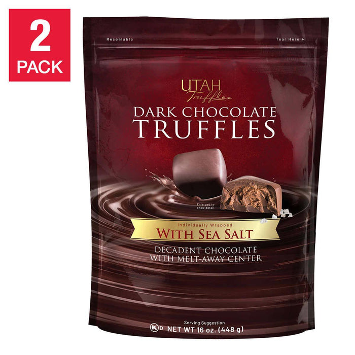 Utah Truffles Dark Chocolate Truffles With Sea Salt 16 oz, 2-pack