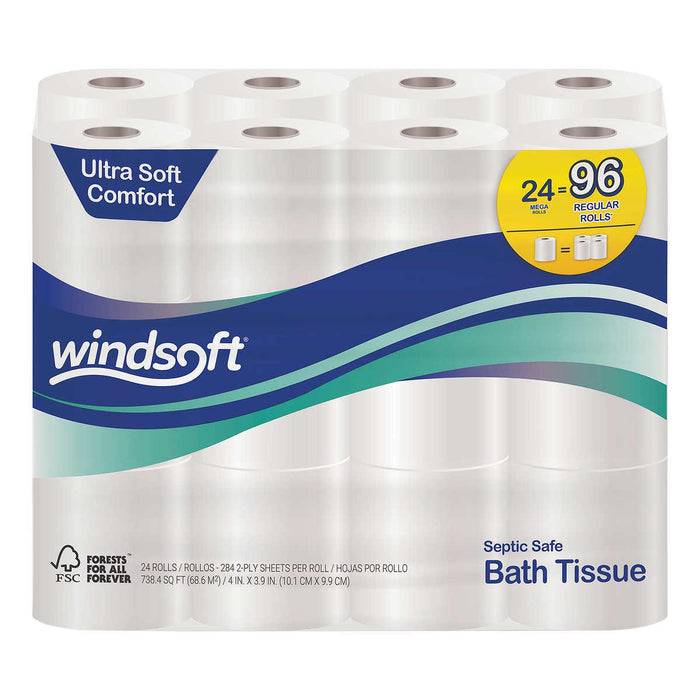 Windsoft Bath Tissue, 2-Ply, 284 Sheets, 24 Rolls
