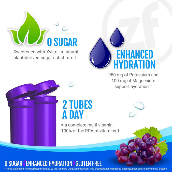 Zipfizz Energy Multi-Vitamin Hydration Drink Mix, Grape, 20 ct.