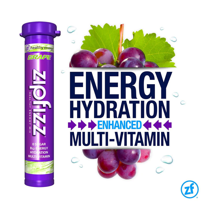 Zipfizz Energy Multi-Vitamin Hydration Drink Mix, Grape, 20 ct.