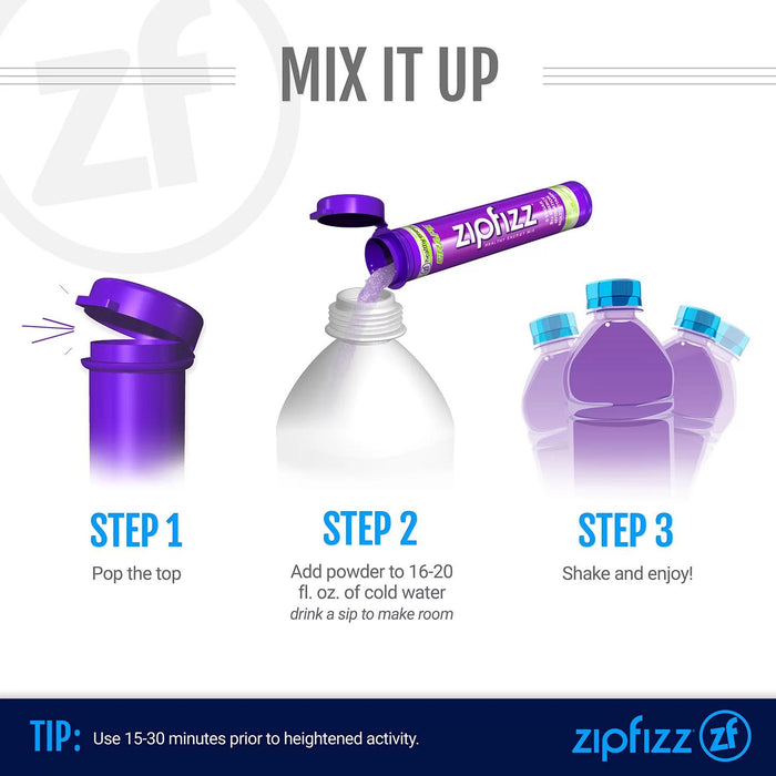 Zipfizz Energy Multi-Vitamin Hydration Drink Mix, Grape, 20 ct.