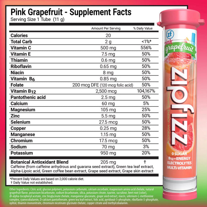 Zipfizz Energy Multi-Vitamin Hydration Drink Mix, Pink Grapefruit, 20 ct.