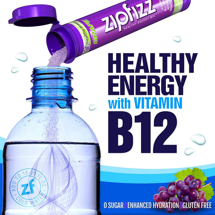 Zipfizz Energy Multi-Vitamin Hydration Drink Mix, Grape, 20 ct.