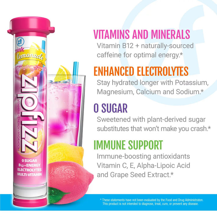 Zipfizz Energy Multi-Vitamin Hydration Drink Mix, Pink Lemonade, 20 ct.