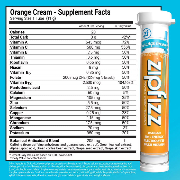 Zipfizz Energy Multi-Vitamin Hydration Drink Mix, Orange Cream, 20 ct.