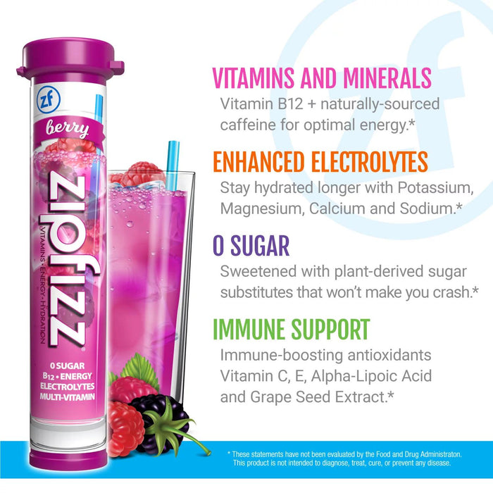 Zipfizz Energy Multi-Vitamin Hydration Drink Mix, Berry, 20 ct.