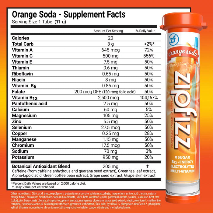 Zipfizz Energy Multi-Vitamin Hydration Drink Mix, Orange Soda, 20 ct.