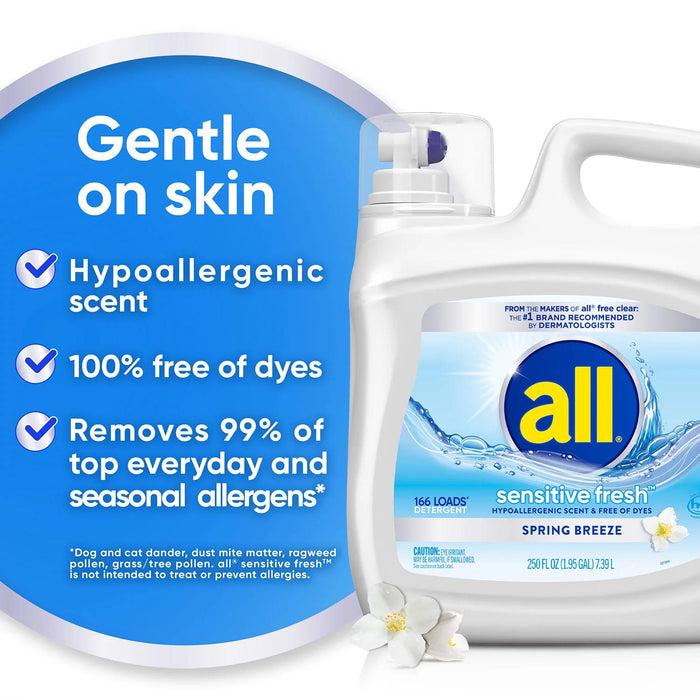 all Sensitive Fresh Liquid Laundry Detergent, Spring Breeze, 166 loads, 250 oz.