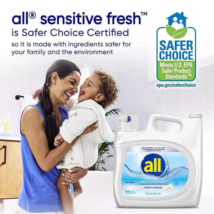 all Sensitive Fresh Liquid Laundry Detergent, Spring Breeze, 166 loads, 250 oz.