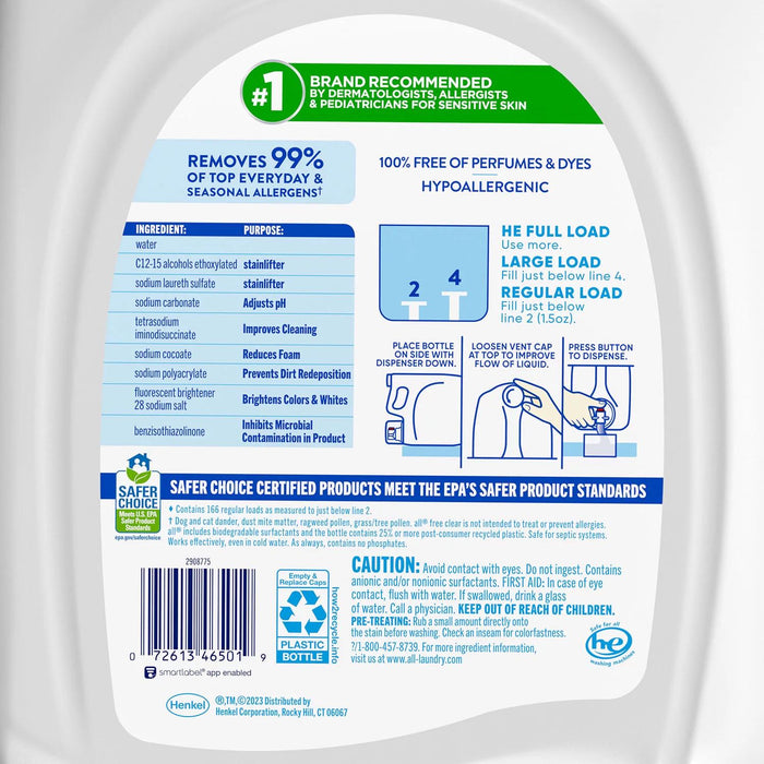 all free clear Liquid Laundry Detergent, The Original, 166 loads, 250 fl. oz.