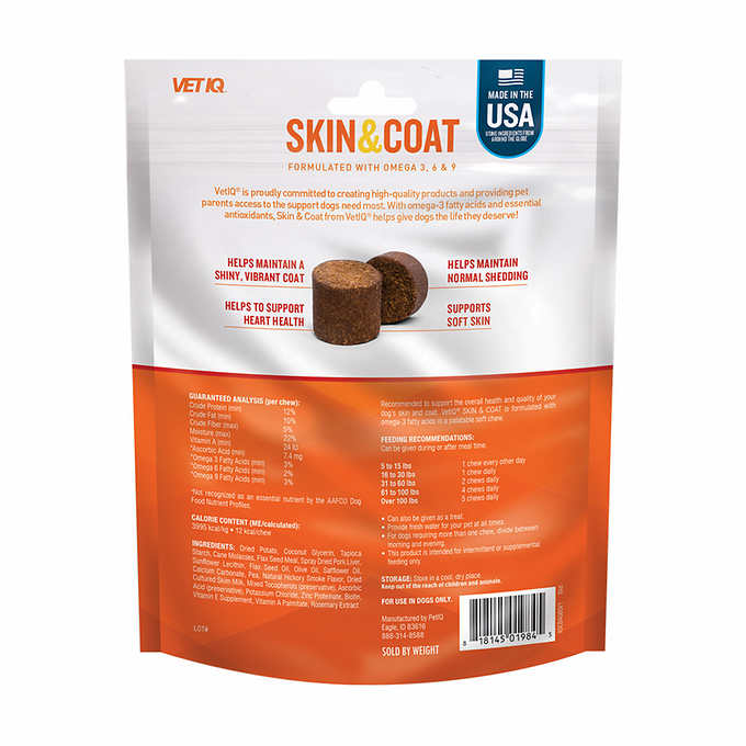 VETIQ Skin and Coat Hickory Smoke Flavored Soft Chews for Dogs, 240-count
