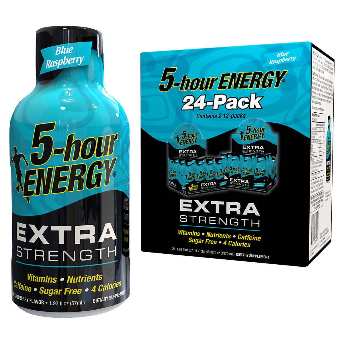 Kirkland Signature Extra Strength Energy Shot, Dietary Supplement: 48  Bottles Variety Pack of 2 Fl Oz