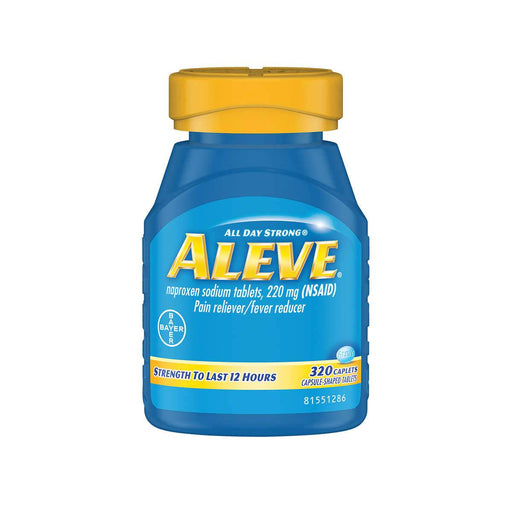 Aleve Naproxen Sodium 220 mg. Pain Reliever/Fever Reducer, 320 Caplets - Home Deliveries