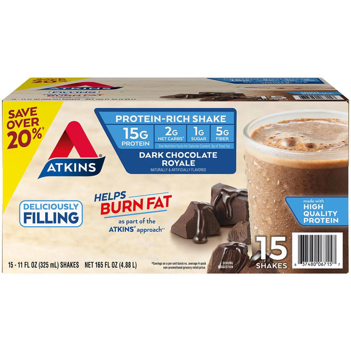 Atkins Gluten Free Protein-Rich Shake, Dark Chocolate Royale, Keto-Friendly (15 pk.)
