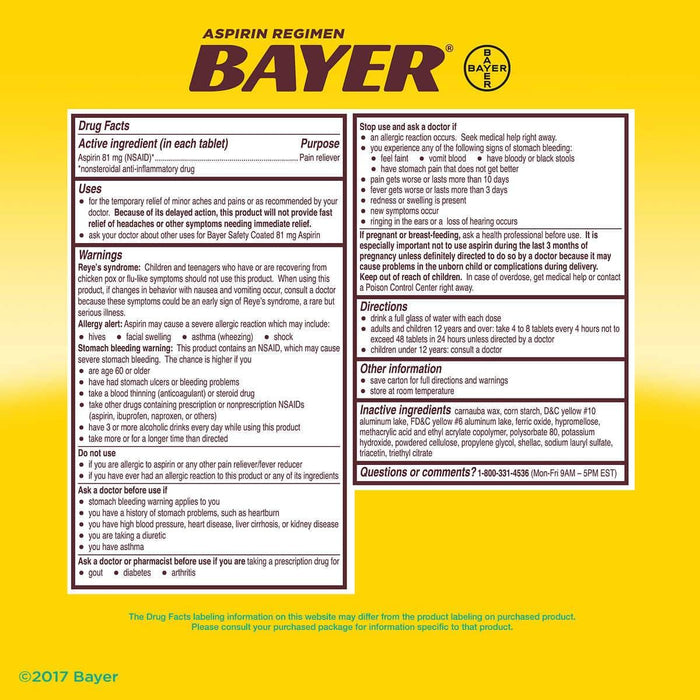 Bayer Aspirin Regimen Low Dose 81 mg., 400 Tablets