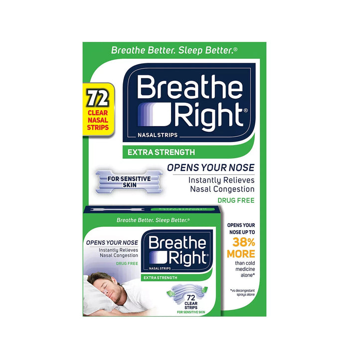 Breathe Right Extra Strength Nasal Strips, 72 Strips