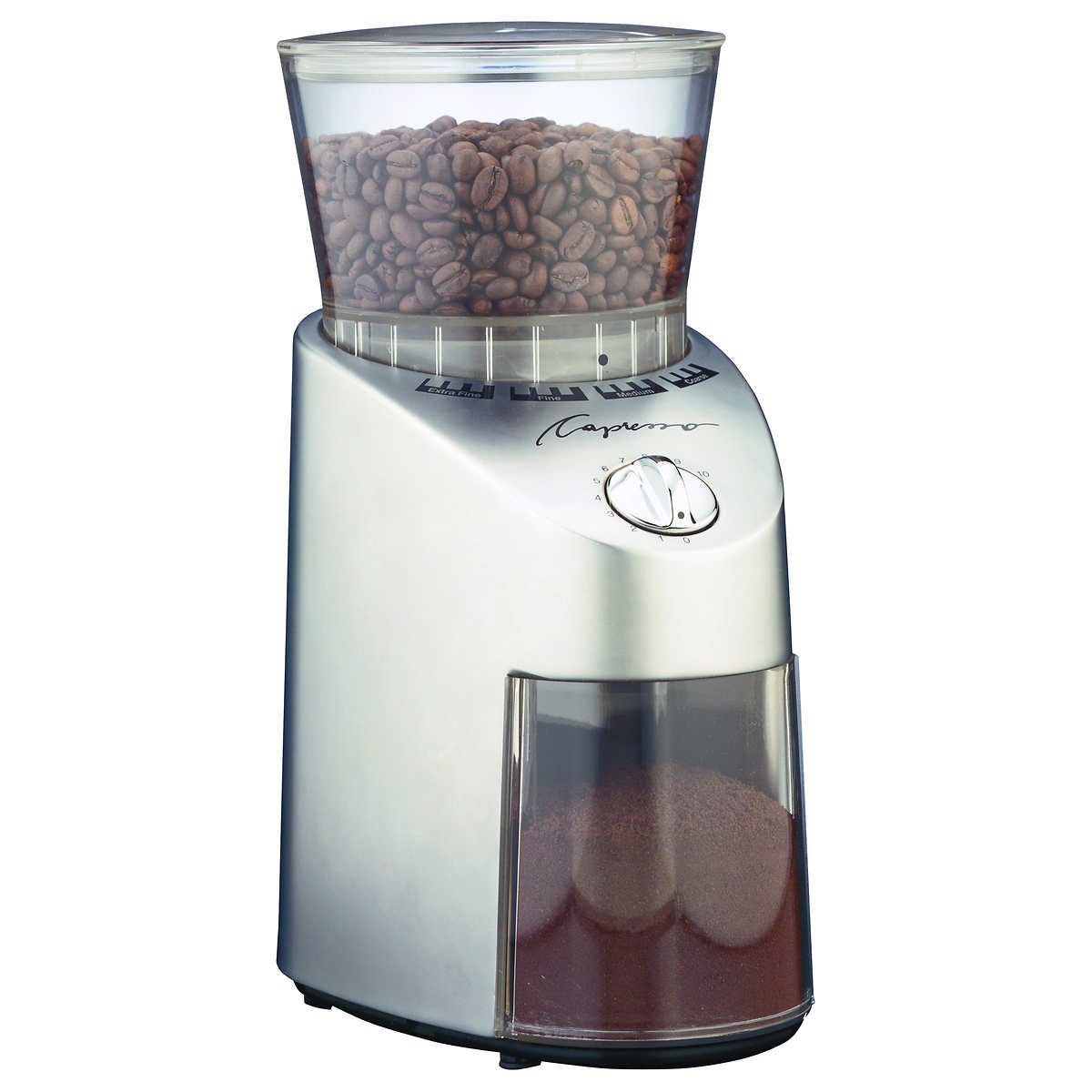 Conical Burr Coffee Grinder & Steel Coffee POP Container (1.7 Qt) with  Scoop Bundle