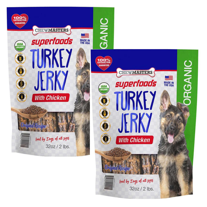 Chewmasters Organic Superfoods Turkey Jerky Dog Treats, 32 oz, 2-count ) | Home Deliveries