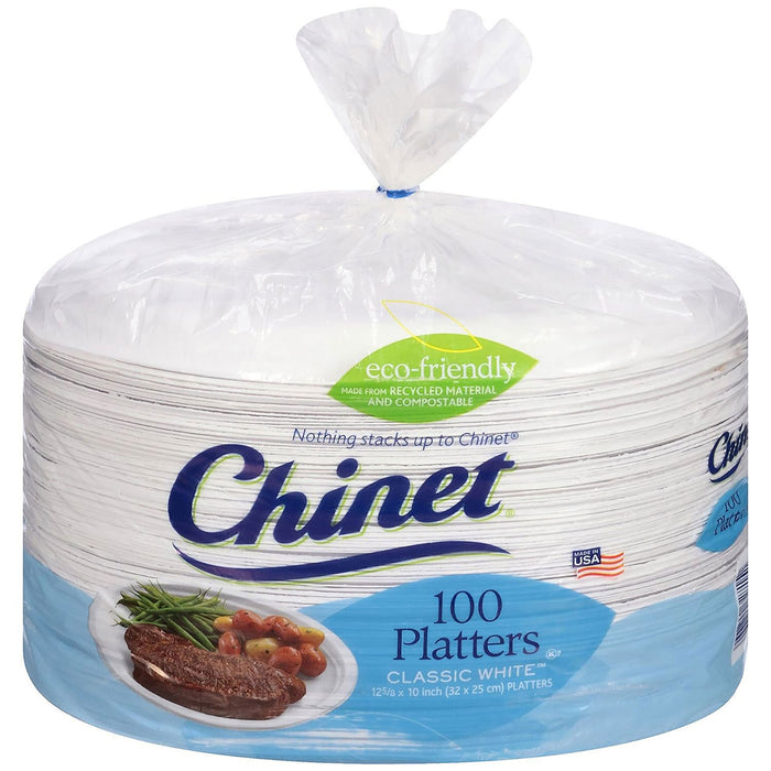 Chinet Classic White Oval Platter Plates, 12.625 x 10 (100 count)