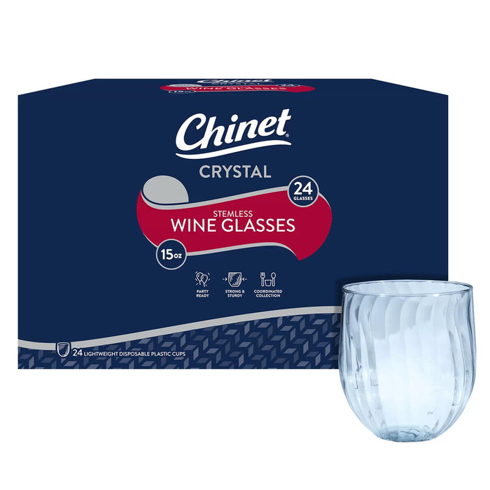 Chinet Cut Crystal Stemless Plastic Wine Glasses, 15 oz. (24 count)