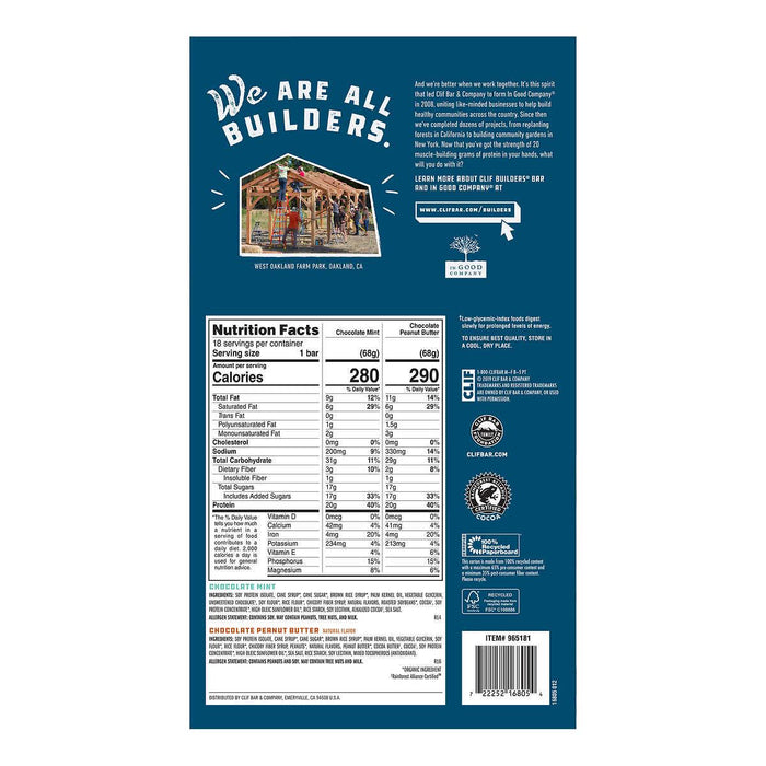 Clif Builder's Protein Bar, Variety Pack, 2.40 oz, 18-count ) | Home Deliveries